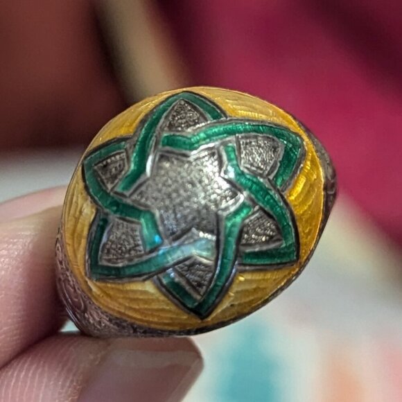 Vintage Sterling Silver Enamel Eastern Star 6 Point 925 Size 9 Dome Boho Stamped - Picture 3 of 9